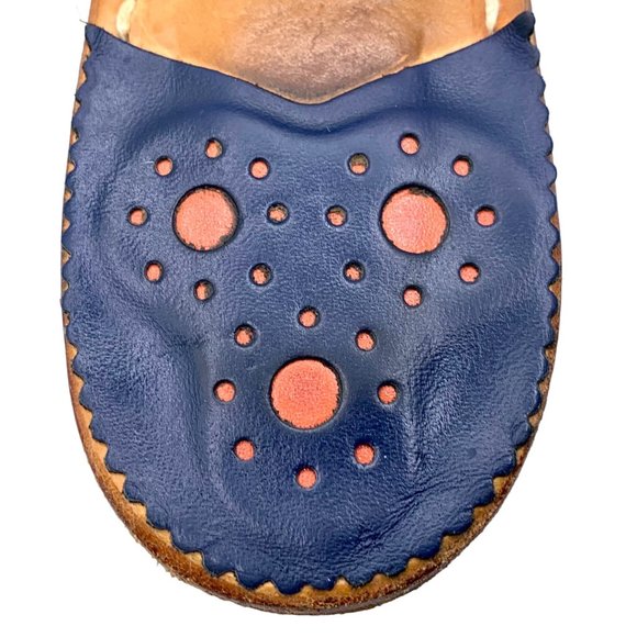 Jack Rogers Navajo Rattan Open Toe Slide On Sandals Midnight Blue Red 6 Leather - Picture 9 of 10